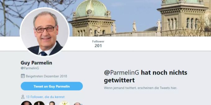 Guy Parmelins Twitter-Profil ist leer, aber echt. Guy Parmelins Twitter-Profil.
