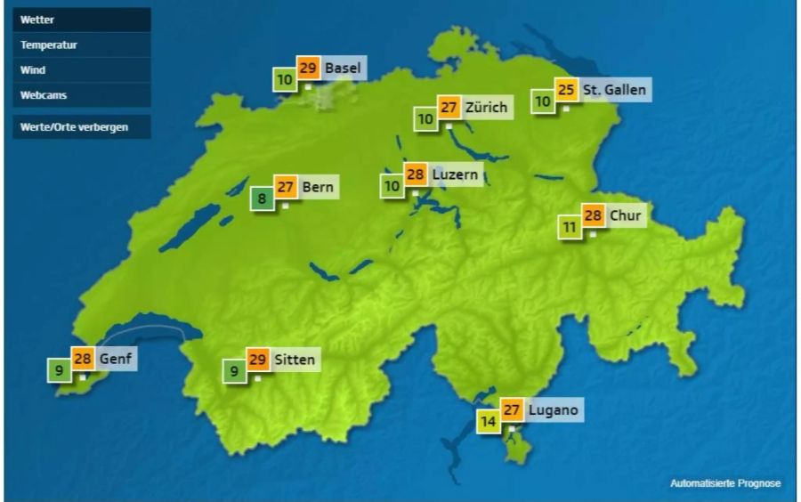 Am Samstag scheint die Sonne und es werden Höchsttemperaturen bis zu 29 Grad erwartet.