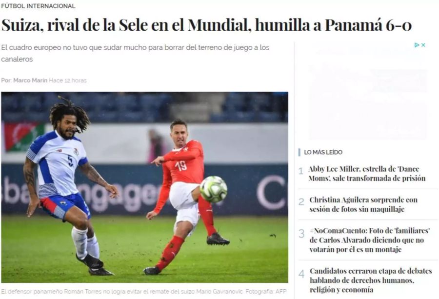 La Nación (CRI): «Die Schweiz, Gegner der Costa-Rica-Auswahl an der WM, demütigt Panama 6:0»