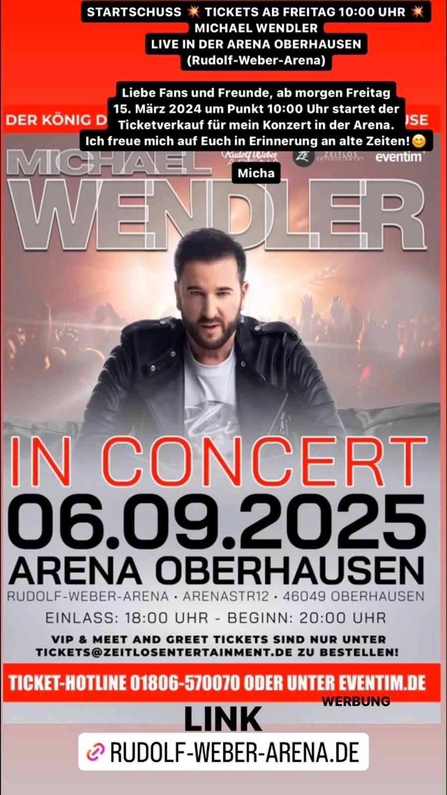 Auch das Konzert in Oberhausen bewirbt Laura – mit einer Nachricht von Michael.