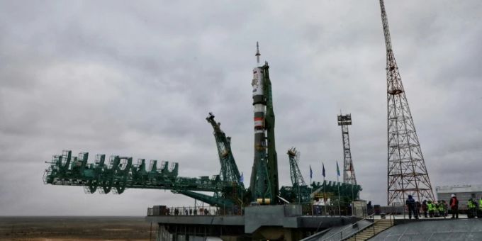 Ein Bild vom Weltraumbahnhof Baikonur in Kasachstan. Russland
