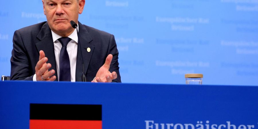 Bundeskanzler Olaf Scholz während einer Pressekonferenz.