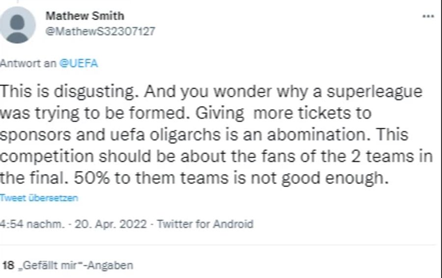 Dieser Fan findet die Verteilung der Uefa «widerlich».