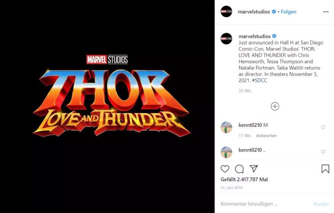 «Thor 4: Love And Thunder» kommt 2021 in die Kinos. thor love and thunder