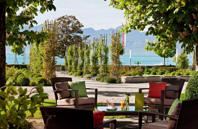 Die Aussicht auf den Genfersee. Beau Rivage