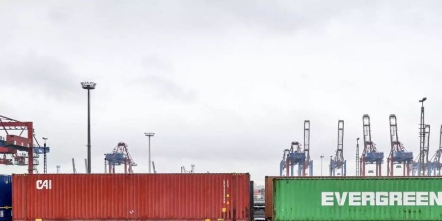 Container werden im Hamburger Hafen umgeschlagen. Die deutsche Wirtschaft ist nach Einschätzung von Ökonomen auch zum Jahresende 2019 nicht in Schwung gekommen. Foto: Axel Heimken/dpa