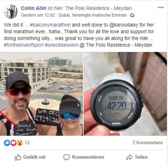 Das südafrikanische Ehepaar Hilda und Collin Allin ist am Samstag in Dubai die Marathondistanz von 42,2 Kilometern gelaufen. Coronavirus