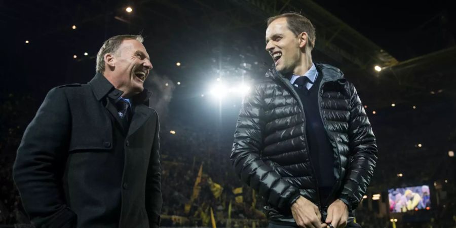 Ein Bild aus gemeinsamen Zeiten: Boss Hans-Joachim Watzke (links) und der damalige Trainer Thomas Tuchel beim BVB.