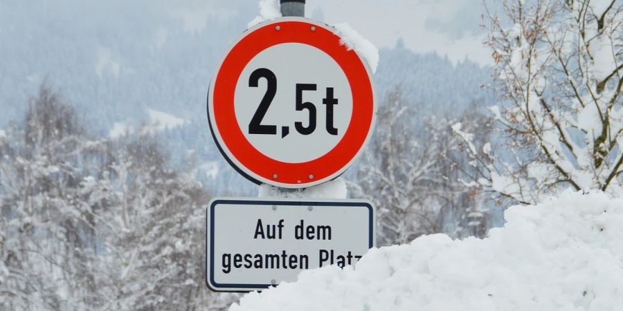 Strassenschild Winter Schee Tonnen