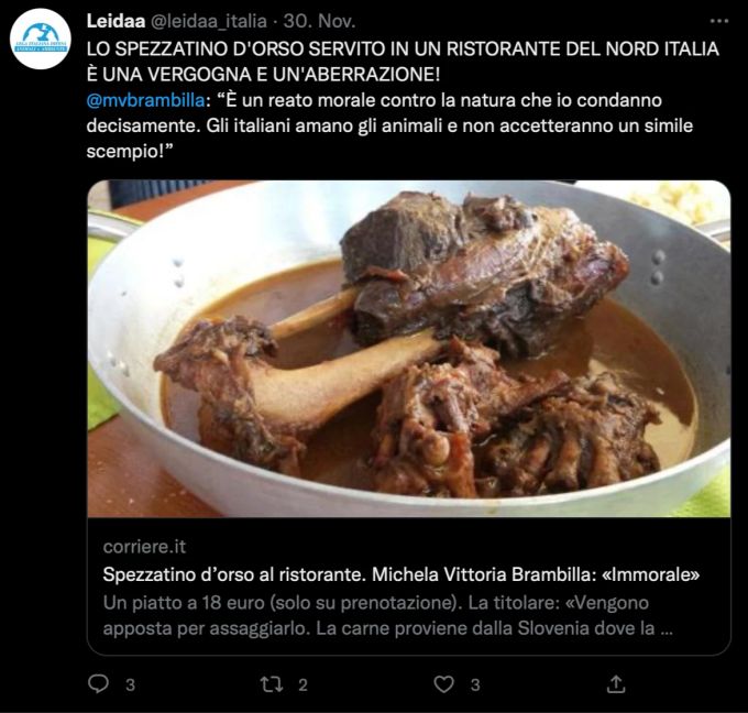 In einem italienischen Restaurant wird Bärenfleisch angeboten. Tierschützer sind entsetzt. Bärenfleisch