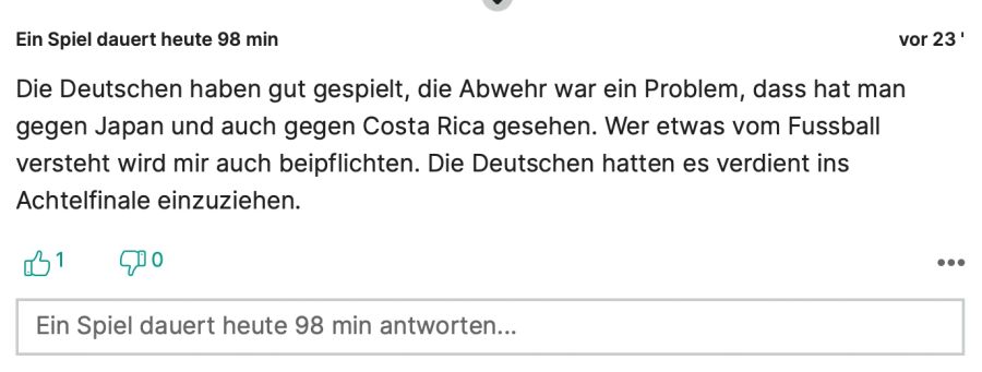 «Ein Spiel dauert heute 98 Minuten» bekräftigt, dass die Deutschen unberechtigt ausgeschieden sind.