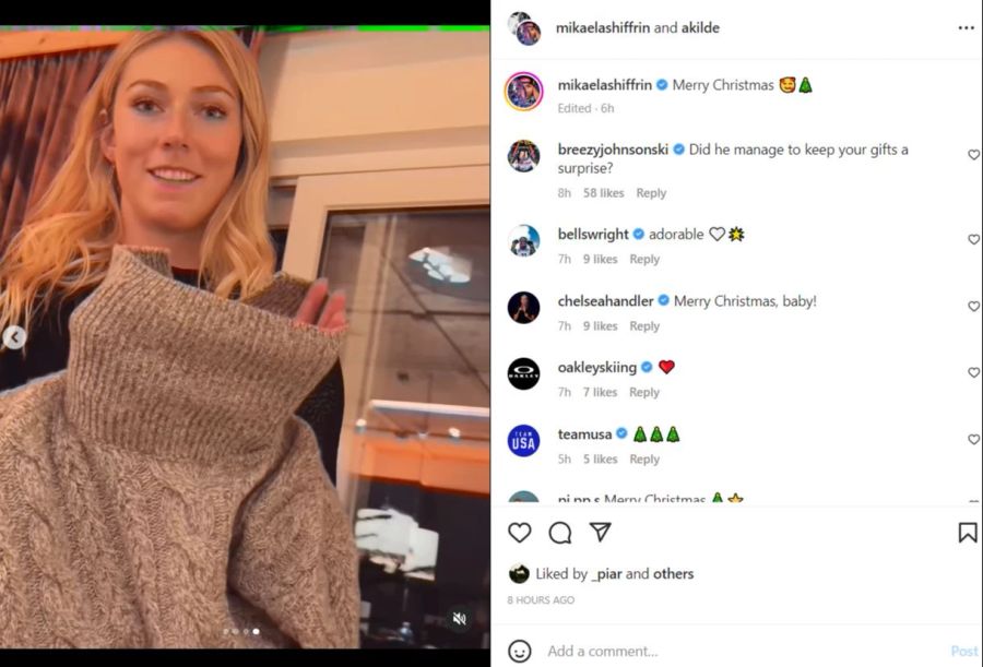 ...während Shiffrin von ihrem Freund einen Strickpullover erhielt!