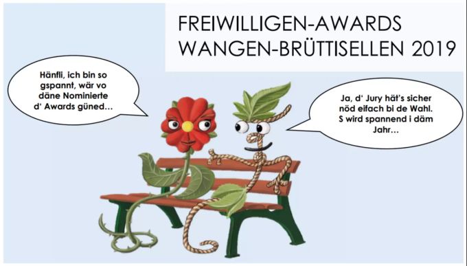 «Hänfli» und «Rösli» in der aktuellen Ausgabe des Gemeindeblatts. Hanf Maskottchen Wangen Hänfli