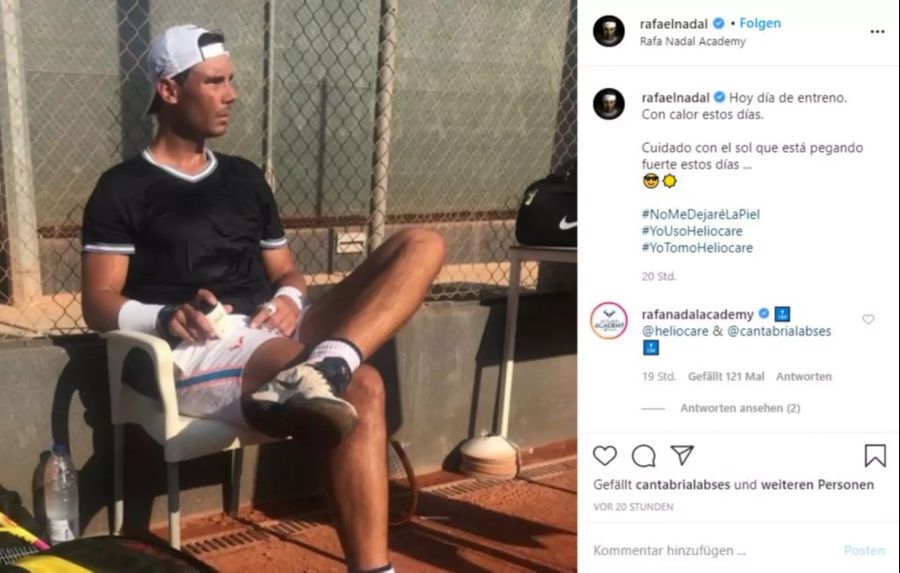 Rafael Nadal postete zuletzt ein Bild auf Instagram, das ihn ganz offensichtlich beim Training auf Sandplatz zeigt.