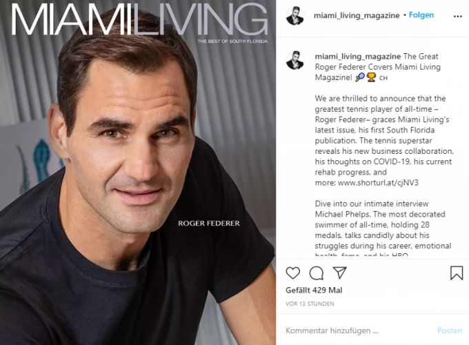 Roger Federer auf dem Cover des «Miami Living»-Magazins. Roger Federer