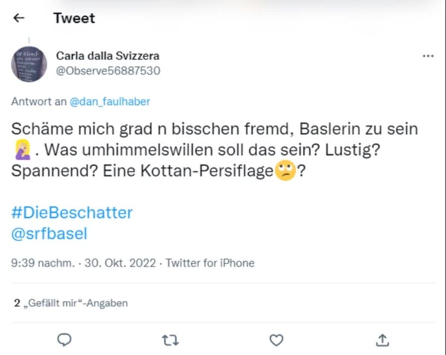 Nicht alle sind begeistert. Eine Baslerin schämt sich gerade fremd.