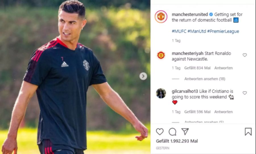 Cristiano Ronaldo im Training von Manchester United.