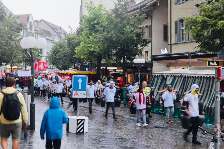 Zwischen 200 und 300 Menschen versammeln sich an der Demonstration.