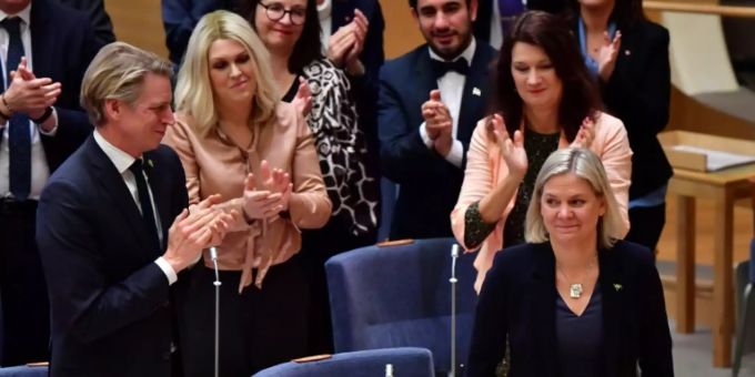 Schwedens künftige Regierungschefin Andersson nach ihrer Wahl Schwedens künftige Regierungschefin Andersson nach ihrer Wahl