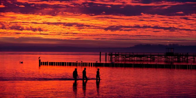 Sonnenuntergang rotorange drei Bader