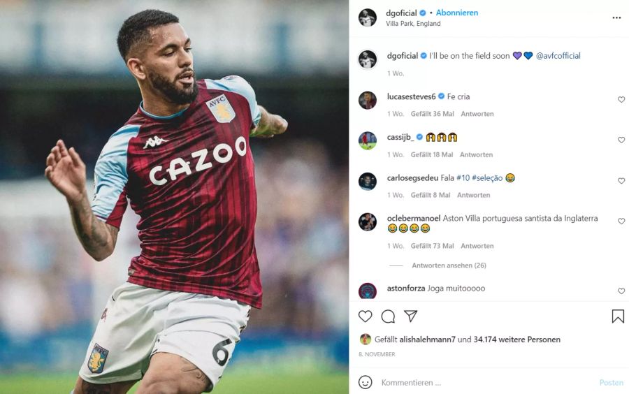 Auf Instagram zeigt sie sich immer wieder turtelnd mit dem Aston-Villa-Star Douglas Luiz.