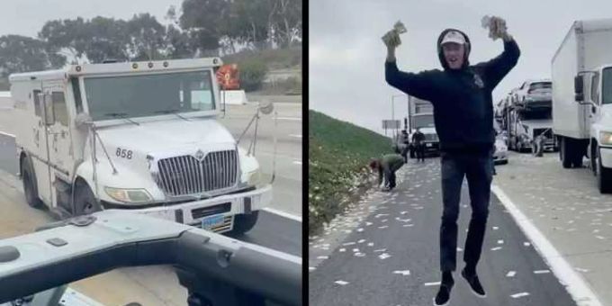 Ein Geldtransporter hat in den USA Geld verloren. Geld usa