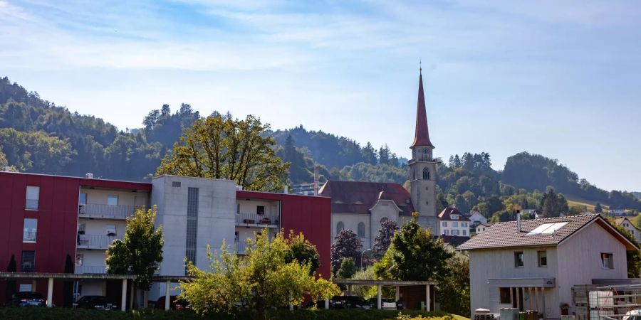 Die Gemeinde St. Margrethen mit der Kirche.