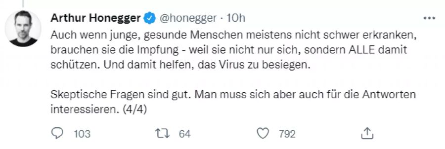 Arthur Honegger beantwortet impf-kritische Fragen, die er selbst mal hatte.