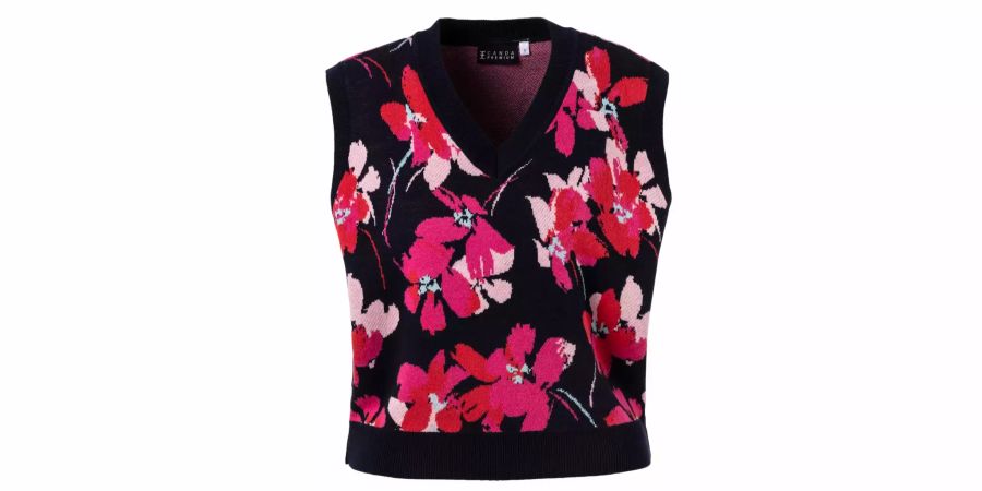 Pullunder schwarz Blumen pink