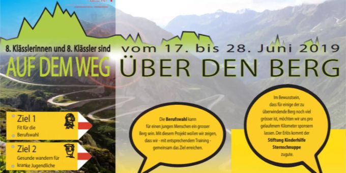 Der Flyer zum Projekt der Sekundarschule Frenkendorf «Über den Berg» Frenkendorf