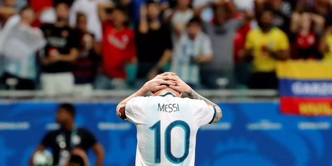 Lionel Messi im Spiel mit Argentinien gegen Kolumbien. Lionel Messi