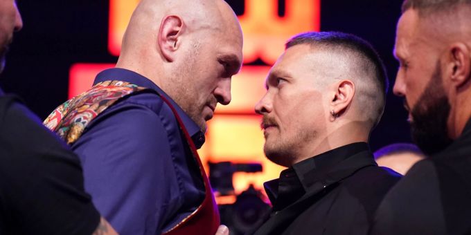 Der WM-Kampf zwischen Tyson Fury (l) und Alexander Usyk soll nun am 18. Mai in Saudi-Arabien stattfinden. Der WM-Kampf zwischen Tyson Fury (l) und Alexander Usyk soll nun am 18. Mai in Saudi-Arabien stattfinden.