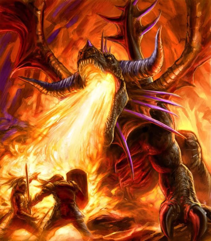Eine Illustration zur Drachendame Onyxia aus World of Warcraft in einer Schlacht. World of Warcraft Onyxia
