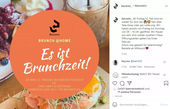 Seit dem 12. Februar bietet das «Becanto» den Brunch to go an. brunch becanto