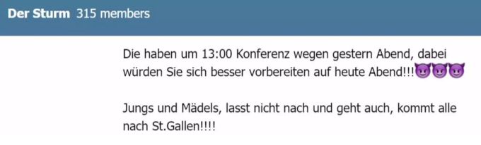 Aufruf zum erneuten Protest in der Nacht auf Samstag. Coronavirus Proteste St. Gallen