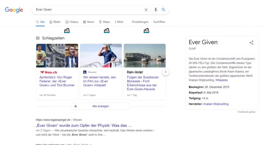 Google Easter Egg Suezkanal