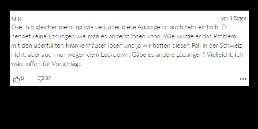 Auch M.K ist auf der Seite Maurers. Er bemängelt aber, dass der Bundesrat keine valablen Lösungsvorschläge bringt.