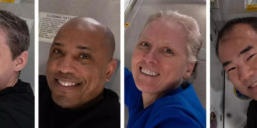 Die US-Astronauten Michael Hopkins, Victor Glover, Shannon Walker und ihr japanischer Kollege Soichi Noguchi (von links) haben die ISS verlassen. Foto: NASA/dpa