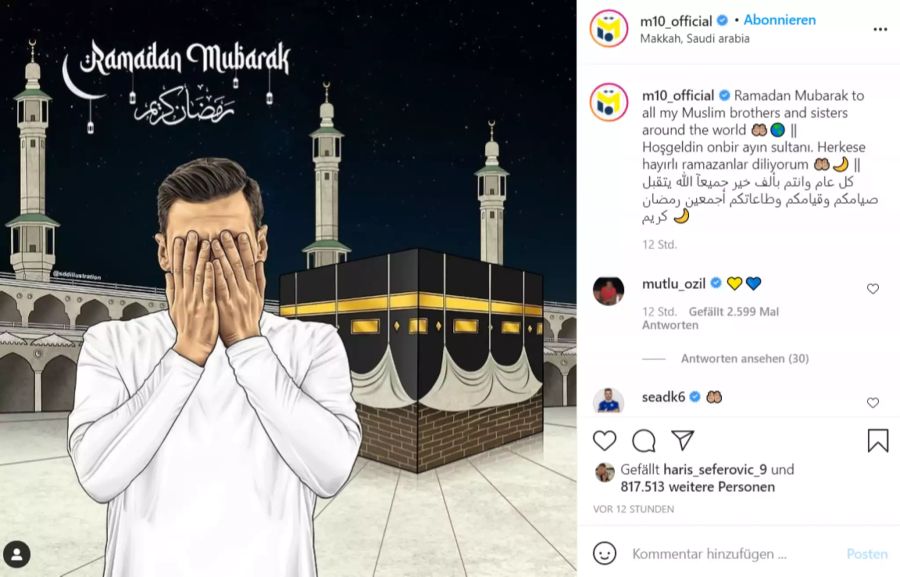 Mesut Özil wünscht allen Muslimen einen gesegneten Ramadan.