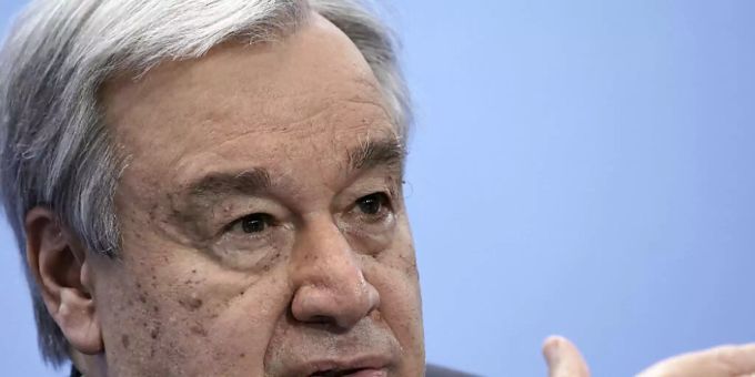 ARCHIV - Antonio Guterres, Generalsekretär der Vereinten Nationen, spricht auf einer Pressekonferenz. Foto: Michael Kappeler/dpa/Archiv ARCHIV - Antonio Guterres, Generalsekretär der Vereinten Nationen, spricht auf einer Pressekonferenz. Foto: Michael Kappeler/dpa/Archiv