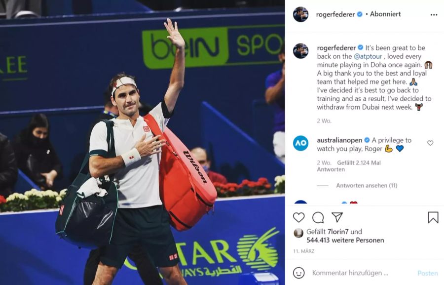 Roger Federer legt nach seinem Comeback eine Pause ein.