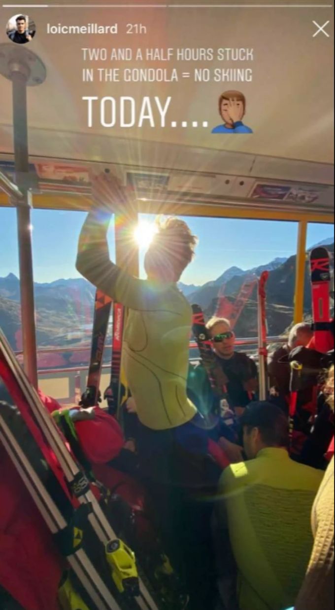 Loïc Meillard von Swiss-Ski tut via Instagram-Story seinen Unmut über den Aufenthalt in der Diavolezza-Gondel kund. Swiss-Ski