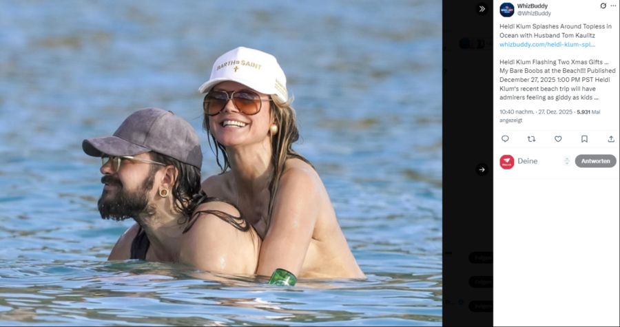 Das Model planscht oben ohne.