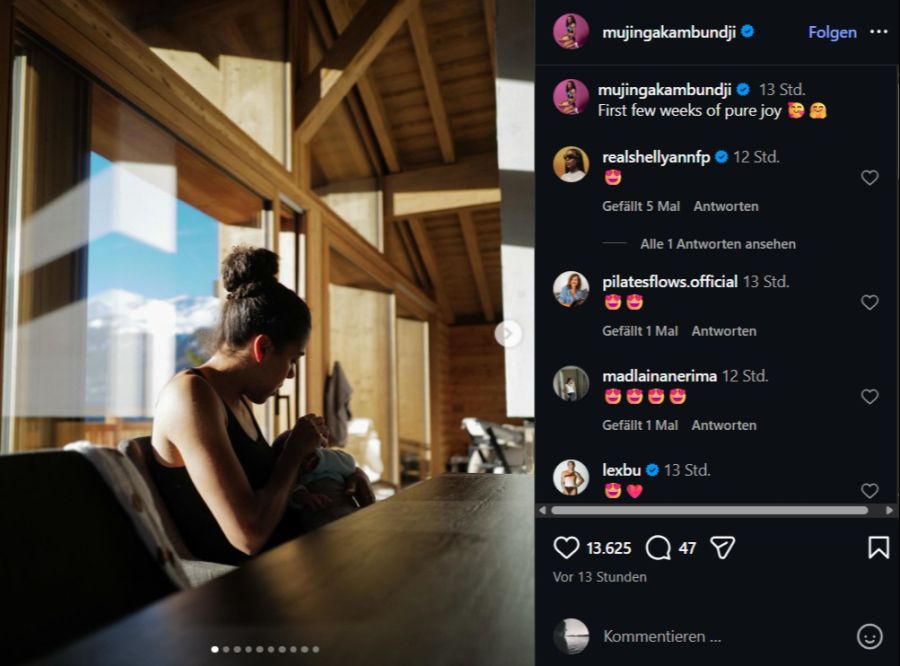 Mujinga Kambundji teilt auf Instagram intime Einblicke in die ersten Wochen mit ihrem Baby.