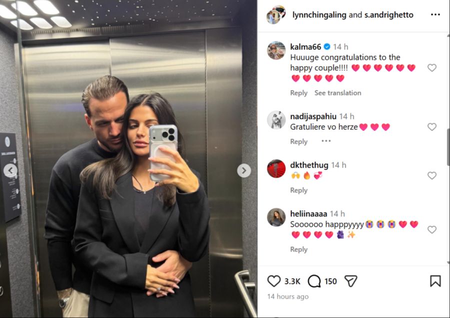 Genau hinschauen: Sven Andrighetto und seine Lynn zeigen den Verlobungsring.