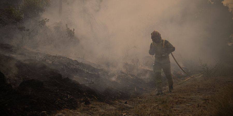 Nicht nur die Hitze ist für die Brandbekämpfer wie hier in Portugal im Norden des Landes bei der Kleinstadt Parada Monte bedrohlich. Auch der viele Rauch ist gefährlich.