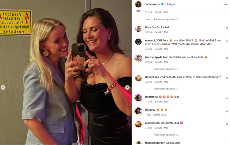 Im Kleid ist sich Rinast auch für Backstage-Bilder nicht zu schade.