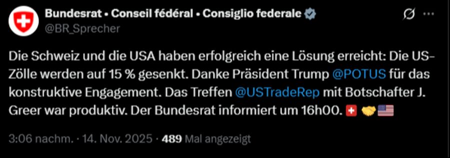 Bundesrat Zölle USA