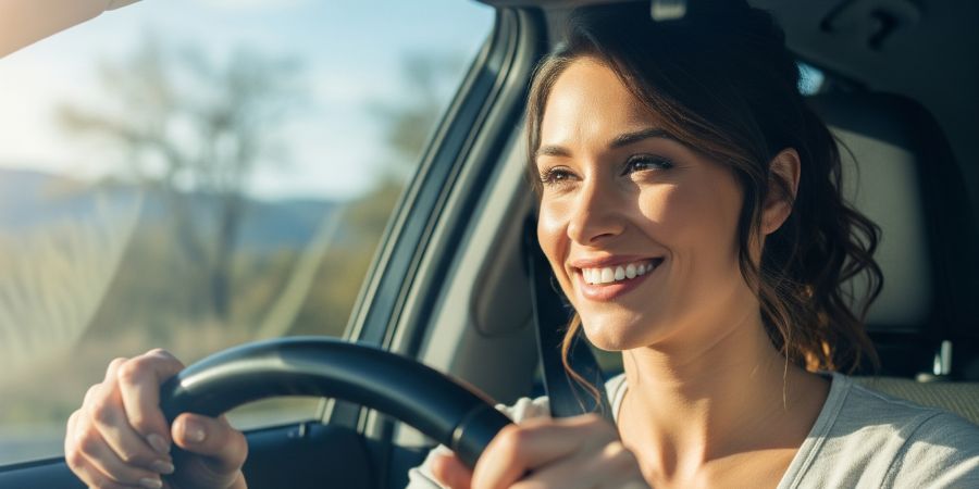 Autofahrerin glücklich