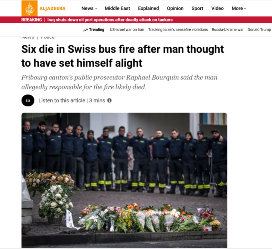 Die Brand-Tragödie in Kerzers geht um die Welt – und erreicht gar den arabischen Nachrichtensender «Al Jazeera».